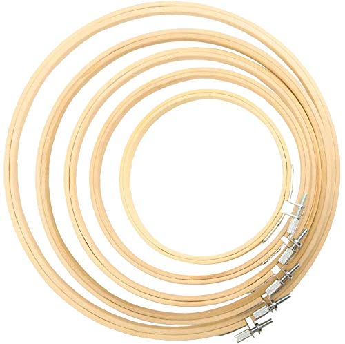 Cldamecy 5 Pieces Embroidery Hoops 5 Inch To 10 Inch,Round Bamboo Adjustable Frame Circle Cross Stitch Hoop For Embroidery,Decoration And Art Craft Sewing