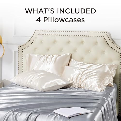 Image of Bedsure Satin Pillowcases Standard Set of 4 - Beige Silk Pillow Cases for Hair and Skin 20x26 inches, Satin Pillow Covers 4 Pack with Envelope Closure, Gifts for Women Men
