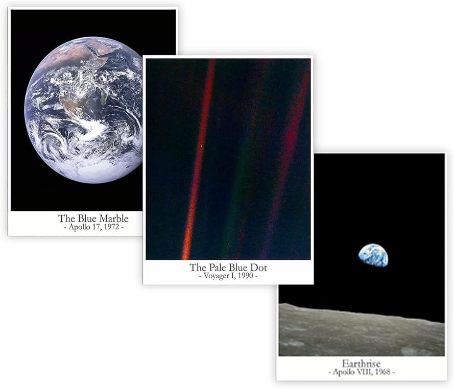 Earthrise from the Moon Pale Blue Dot Marble Poster - Space Themed Bedroom & Office Decor - Canvas (8 x 10)