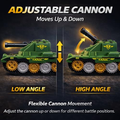 Image of TEC TAVAKKAL Battle Breakers Toy Military Tank for Kids with Mini Tank Launcher, 360 Rotating Turret & Adjustable Cannon | Action Battle Toy Vehicle with Moving Wheels for Kids (Green)