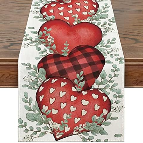 Siilues Valentines Table Runner, Sweet Heart Valentines Day Decorations Buffalo Plaid Valentines Runner for Table Seasonal Sweet Decor for Indoor Outdoor Dining Table Decorations (13'' x 72'') Cover