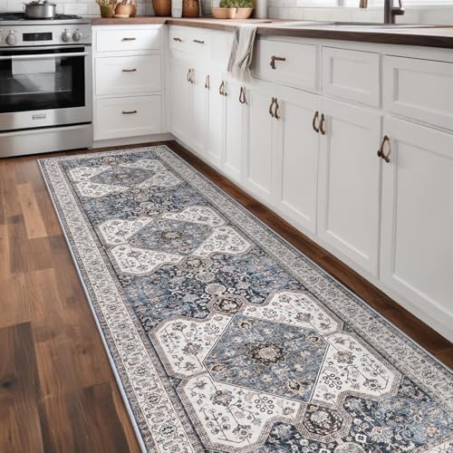 RUUGME Washable 3x10 Runner Rugs - Hallway Runner Rug for Living Room Kitchen Non Slip Stain Resistant Carpet Vintage Tribal Rugs for Bedroom BathroomHome Decor Floor Decoration Mat 3x10 Navy