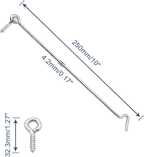 Miniatura 2 de Waziaqoc Pestillo de gancho y ojal de 10 pulgadas (5 unidades), cerradura de puerta de granero de hierro resistente, cerradura de privacidad,