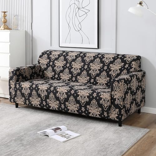 Image of HOKIPO Elastic Stretchable Universal Sofa Cover 3 Seater (AR-4095-D8-Black Damask)