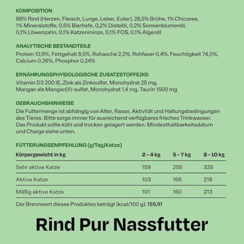 The Better Cat - Getreidefreies Nassfutter mit extra hohem Fleischanteil - Premium Katzenfutter ohne Getreide und ohne Zucker mit Präbiotika (Rind) 12x85g