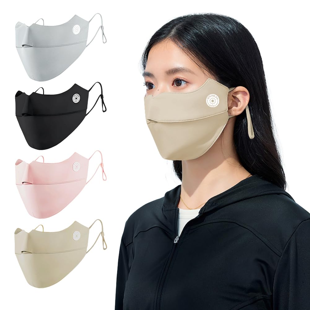 [Besince] フェイスマスク スポーツ用 UPF50+ UVカット紫外線対策 洗える 日焼け防止 日よけ ひんやり 接触冷感 冷感マスク 息苦しくない 速乾 男女兼用 フェイスカバー フェイスガード 洗える 立体形状 (ベージュ)