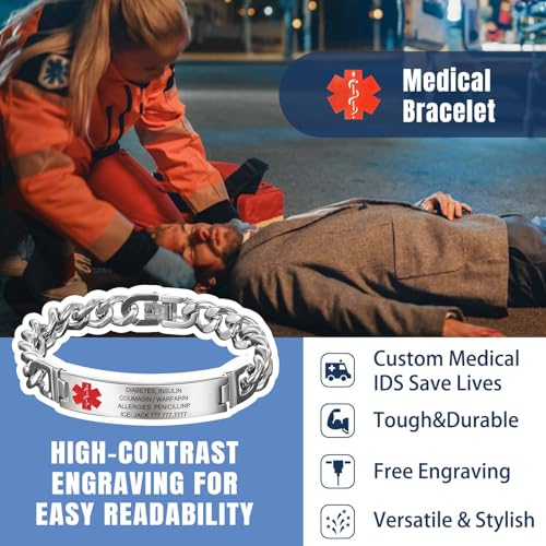 MOTICIUS Medical Alert Bracelets for Men Women Custom Medical ID Bracelet with Free Engraving Emergency Medical Alert Bracelets Wristband4