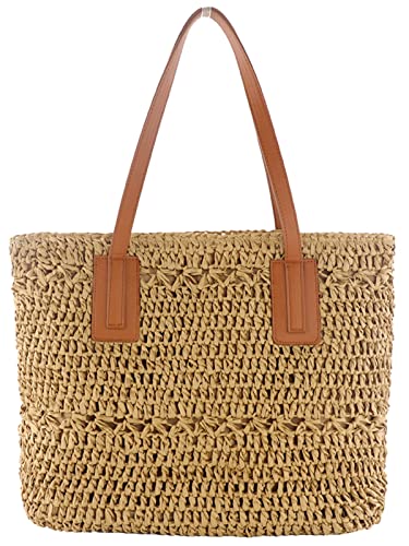 Straw Bag for Women Woven Beach Structured Tote Handmade Crochet Carteras De Mujer Summer Shoulder Bohemian Pom Travel