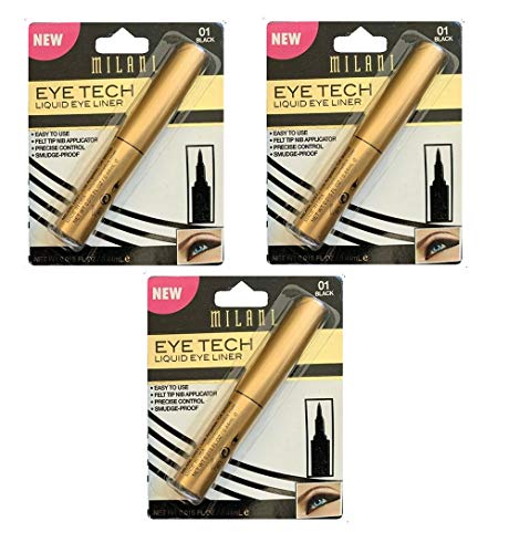 Milani Eye Tech Liquid Eyeliner, Black [01], 0.015 oz (Pack of 3)