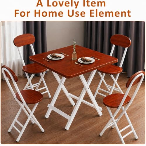 Image of Multi-Purpose Portable & Foldable Wooden Dining Table Desk for Living Room | Bed Room | Made with Engineered Plywood top and Powder Coated Finish for Home & Office (Coffee brown with White Metal)