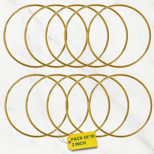 Image of ecofynd 10pcs Circle 2 Inch Metal Crafts Hoops, Gold Dream Catcher Rings Supplies, Macrame Creations Ring for Wreath Crafts, DIY Projects handicrafts Decoration Wall Hanging Craft (CS4003-GO)
