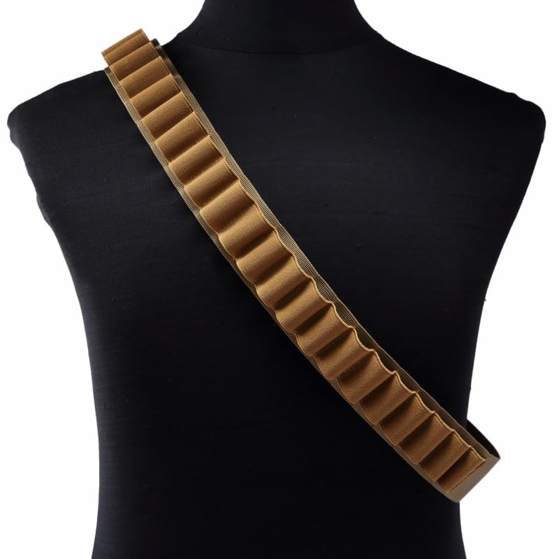 Gunyoo Cinturón para Cartuchos de Escopeta 27 Cartuchos Calibre 12 o 20 Cinturón para Cartuchos de Escopeta Ajustable táctico con Hebilla de liberación rápida para Caza Tiro Deportivo (Marrón)