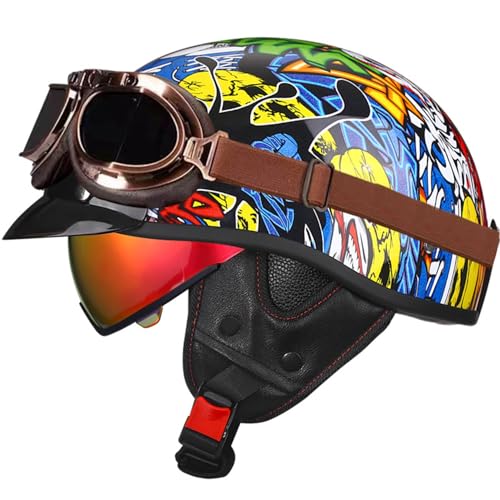 Cascos abiertos de motocicleta XL para hombres y mujeres con viseras