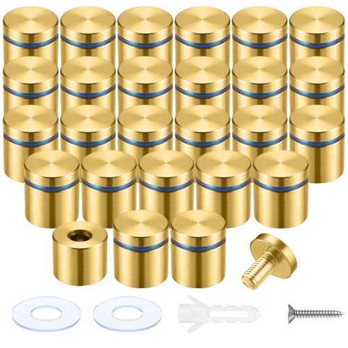 Image of Pelopy 24 Pcs Sign Standoff Screws Advertising Screws Stainless Steel Wall Standoff Mounts Glass Acrylic Nail (1 x 1 Inch,Gold)