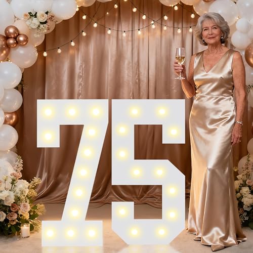 Image of Pooqla 2.4FT Light Up Numbers for 75th Birthday Decorations for Women Men, Marquee Numbers 2.4 Feet Tall Party Decor for Her Him, Mosaic Big Sign for 75th Birthday Party Backdrop, Large Number 75