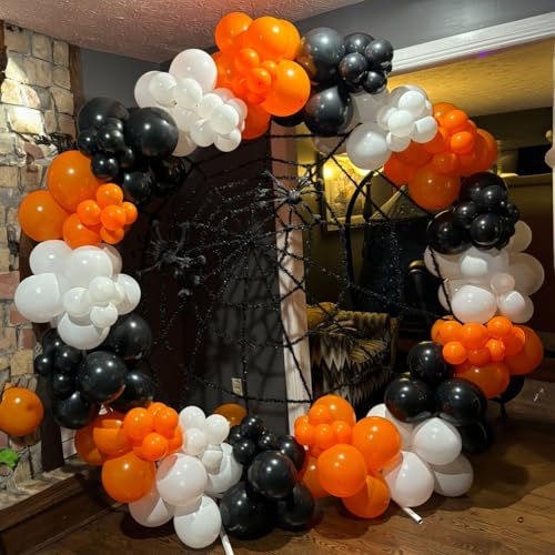 Image of Orange Black White Balloons, 60 Packs 12 Inch Halloween Party Balloons, Black and Orange Helium Balloon with Confetti Balloons for Happy Halloween Wedding Birthday Baby Shower Party Decorations