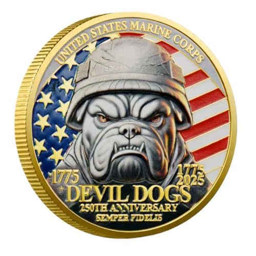 Marine Corps 250th Anniversary Challenge Coin – USMC Military Commemorative Coin – 1.57 Inch Gold-Plated Collectible for Veterans, Service Members, and Enthusiasts – Solid Metal Construction(1PCS)