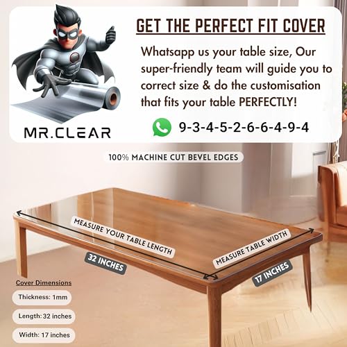 Image of MR.CLEAR Slim Shield | India's 1st & Only Antibacterial Table Cover | (32 x 17 Inches, 1mm) | 4 & 6 Seater Waterproof PVC Cloth | Office & Home Dining Tables Top Thick & Water Proof Clear Protector