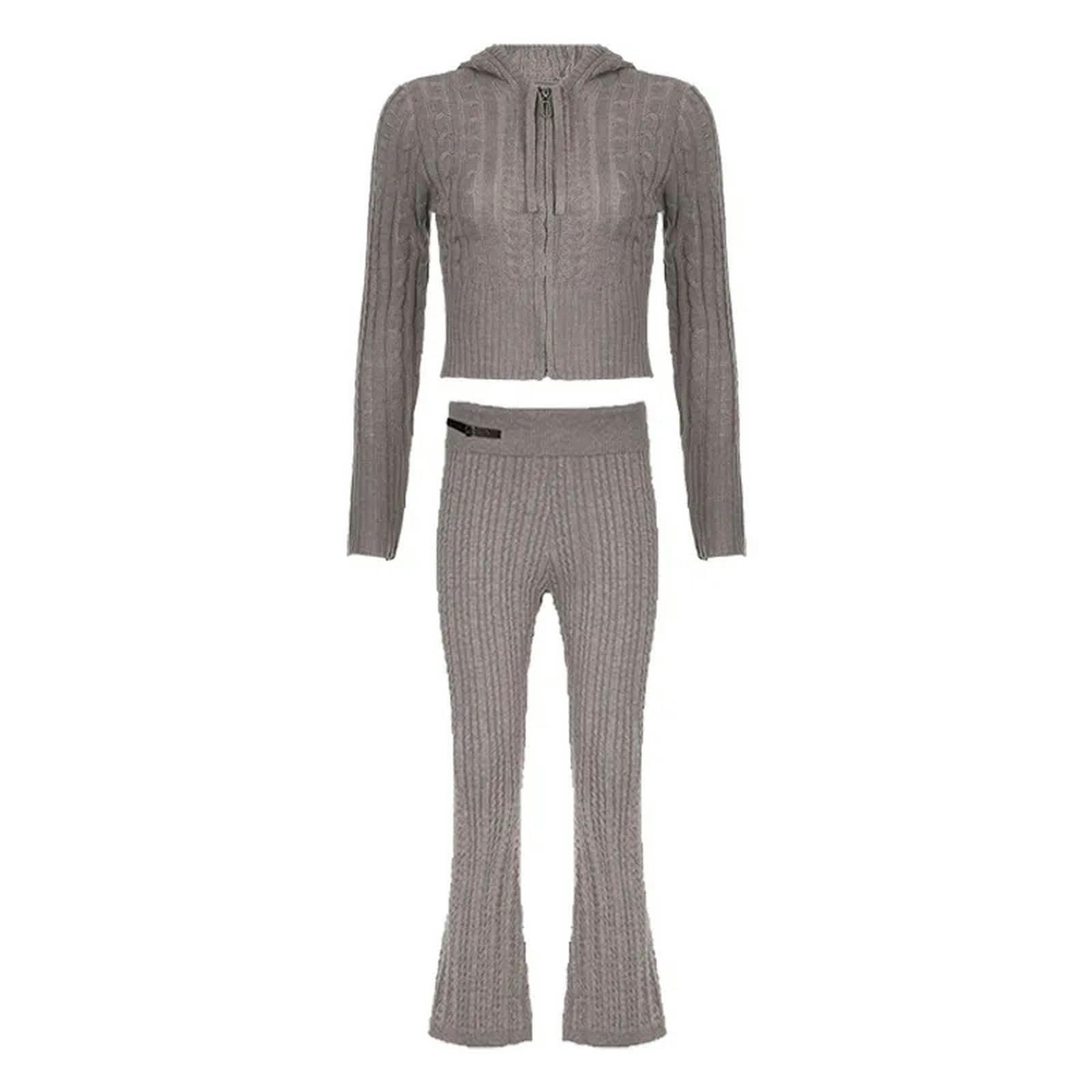 Y2K Cardigan Grigio Moda da Donna con Bottoni e Cerniera, Maglione Corto a ma Lunghe, Maglieria, Pantaloncini, Set di Pantaloni Invernali BS