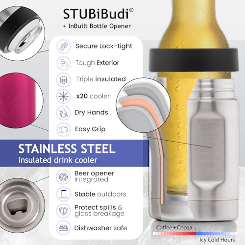 Image of Stainless Steel Beer Cooler With Bottle Opener, Vacuum Insulated Can Cooler 12 oz for Bottles Cans, 4-in-1 Universal Insulator Coozy for Bottles Cans, Best Gifts for Beer Lovers (Pink)