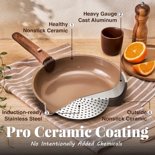 CAROTE 24Pcs Ceramic Cookware Set with Detachable Handle, Non-Toxic Pots and Pans Set Nonstick, Dishwasher/Oven Safe Non Stick Pot and Pan, Kitchen, Camping Use Cooking Set, All Stoves Compatible - Image 3