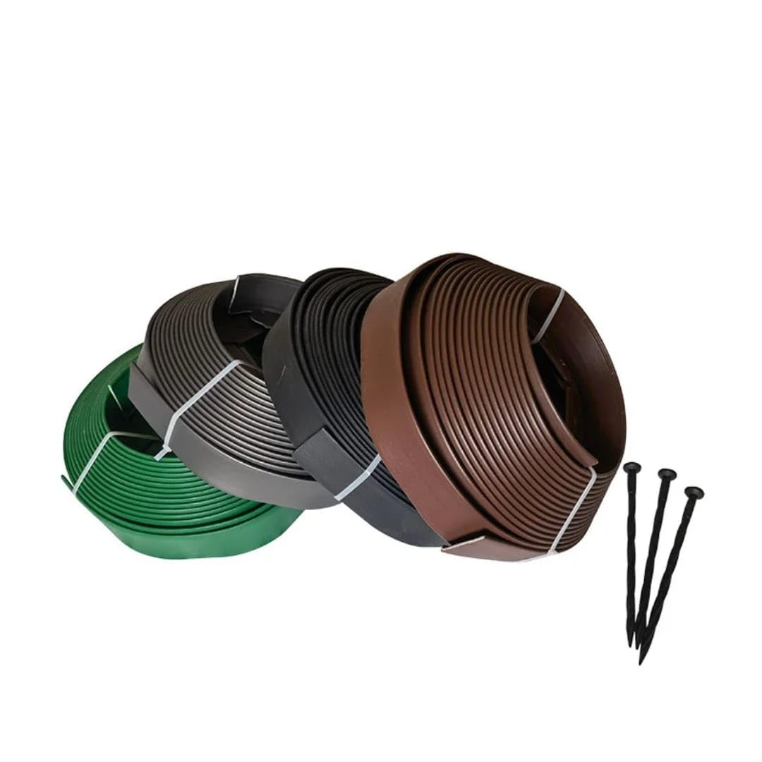 Borde Separador Jardín, Césped Borde, Separador de Piedras, Flexible de Plástico, Longitud 10 m, Altura 5 cm, con Clavijas de sujeccion, Marrón, Negro o Verde. (Marron)