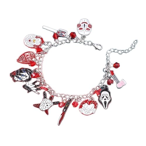 Blingsoul Classic Horror Movie Charm Bracelet For Women - Chaki Halloween Bracelets for Women | [J100029] Jasun Vorhes | Red/Silver