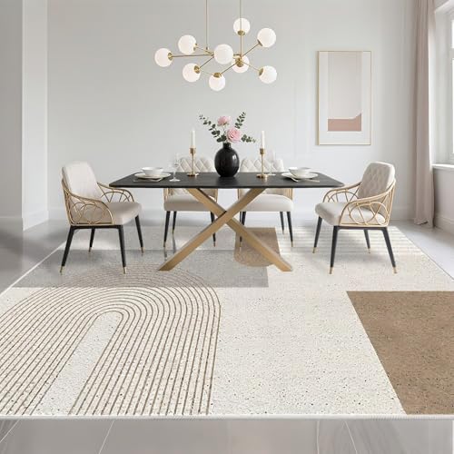 Tapis rectangle waterproof 150x200cm gris marron à rayures