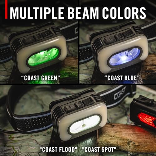 Image of Coast RL35R Voice-Controlled 1100 Lumen Rechargeable LED Headlamp with ARC280 Lighting, 4 Color Modes, Rear-Facing Safety Signal, Variable Light Control and USB-C Charge Port