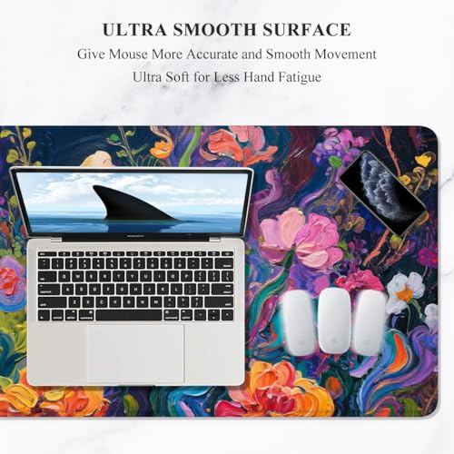 Image of Auhoahsil Desk Mat, Ultra Large Mouse Pad, XXL Gaming Mousepad, Pretty Desk Pad, Big Extended Full Size Desktop Desk Matt for Keyboard, Laptop & Computer, 35.5 x 15.7 in, Colorful Flowers