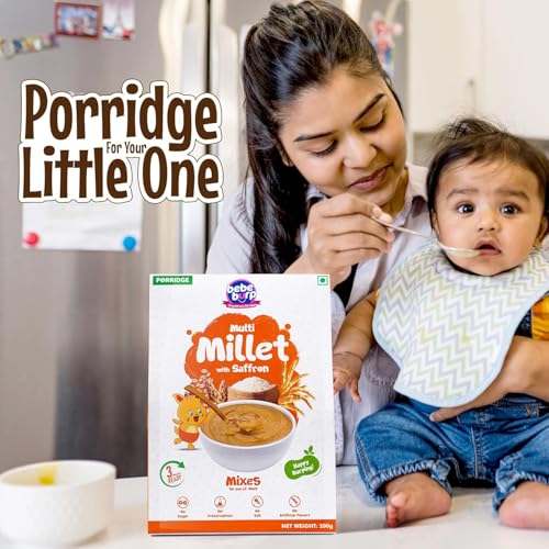 Image of Bebe Burp No Added Sugar Instant Cereal | Multi Millet with Saffron | No Preservatives No Salt | Lightly Sweetened with Date Powder | Made with Multigrain Millets, Jowar, Rice 200g