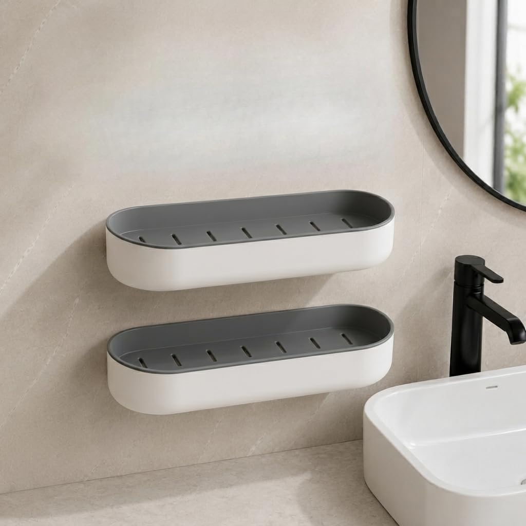 Bathroom Shelf Wall Mounted Organizer Rack for Bathroom and Kitchen Accessories, Self Adhesive No Drill Heavy Duty Storage Caddy, Waterproof and Rustproof Shelves Holder for Toiletry (Pack of 2)-image-37
