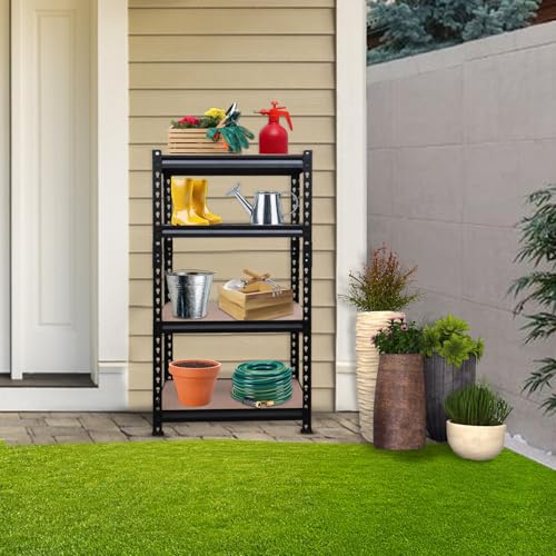 Image of BonKaso Adjustable Set of 4-Shelf Metal Storage Shelving Unit, Steel Bootless Rivet Utility Display Rack Garage Shelves, 43 Inches Height(43X 24 X 12 Inc) Black