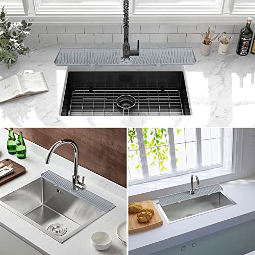 Image of Derlights 30 inch Sink Splash Guard Mat,Silicone Faucet Handle Drip Catcher Tray, Longer Silicone Sink Mat for KitchenBathroom, Drip Protector Splash Countertop (gray)