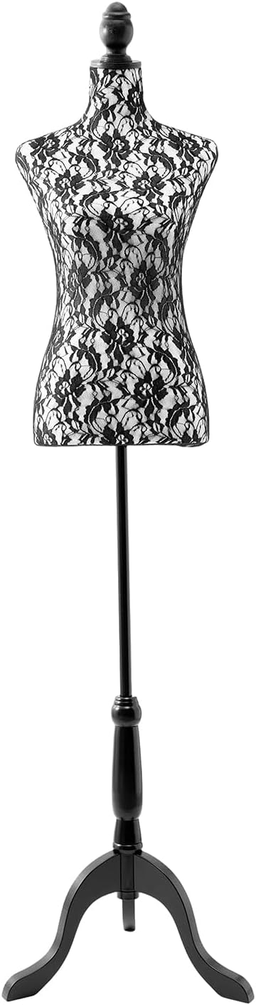 Adjustable Female Pinnable Mannequin Torso with Tripod Base for Display (Black)