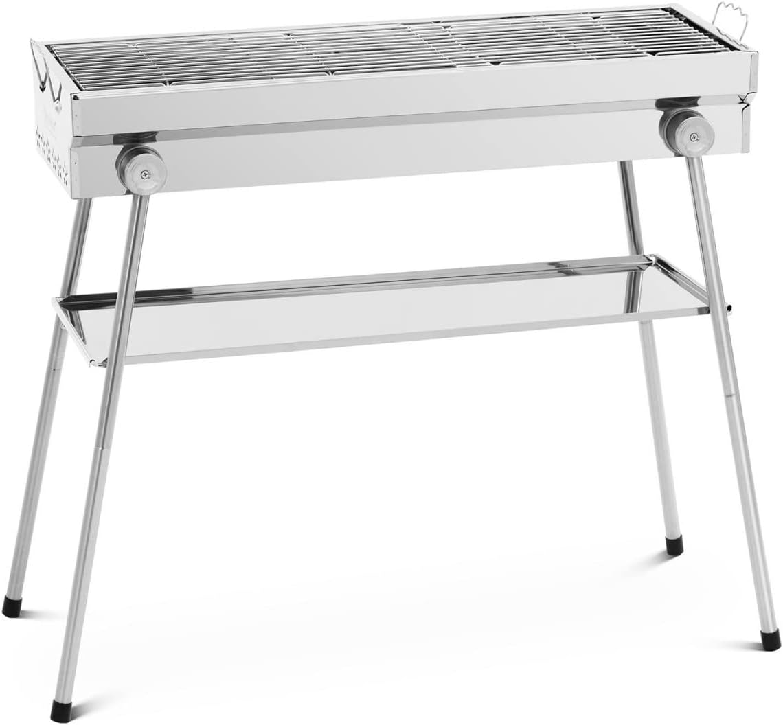 Royal Catering RCEK1020 Charcoal Grill with Shelf and Folding Grate 75 x 25 cm Stainless Steel