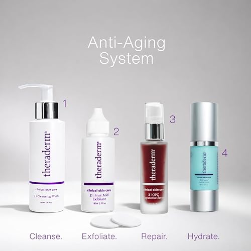 Miniatura 4 de Theraderm Sistema antienvejecimiento: juego clínico de cuidado de la piel de 4 pasos con exfoliante de ácido láctico, suero antioxidante y crema