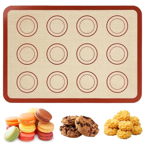BAUCH Tapis de cuisson en silicone, 30x21cm, 12 marques circulaires, alimentaire et résistant à la chaleur – pour macarons, biscuits, pâte et cuisson en...