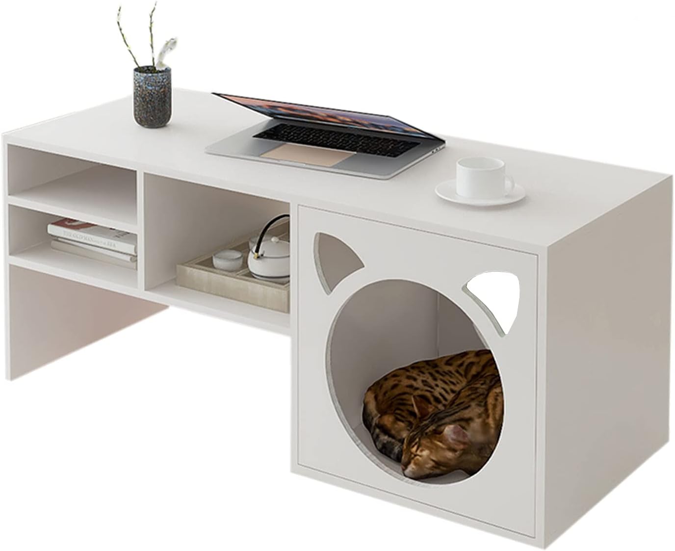 DUTUI Arena para Gatos Y Mesa De Centro Todo En Uno, Muebles Multifuncionales para Que Las Personas Y Los Gatos Los Usen Juntos, Adecuados para La Sala De Estar,Blanco