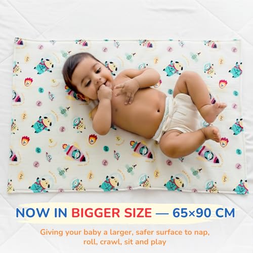 Image of Baby Diaper Changing Mat 90 x 65 cm (3-9 Months) | Soft Cotton Changing Sheet for Newborns | Portable, Washable & Travel-Friendly | Little Space Cat