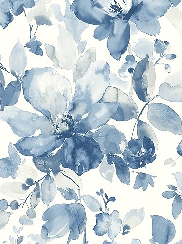 NextWall Watercolor Garden Floral Prepasted Wallpaper (Bluestone)