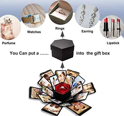 Wanateber Explosion Box, DIY Explosion Box with 6 Faces, Main Part Assembled Handmade Photo Album for Birthday Gift, Anniversary, Valentine's Day, Wedding (Black) - Image 6