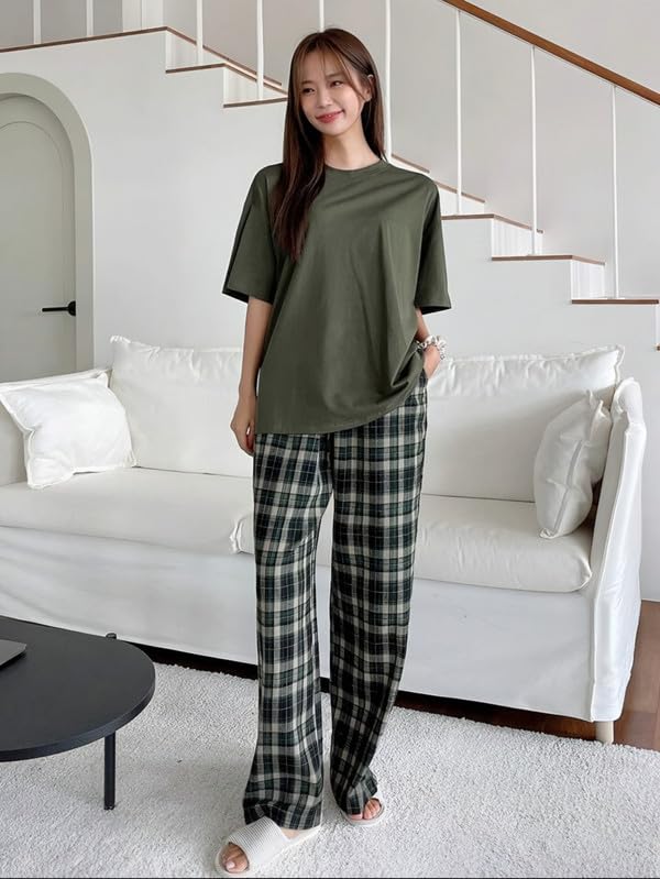 Image of KSHS Printed Round Neck Short Sleeve Nightsuit Set | Pajama Set | Casual Night Dress for Women