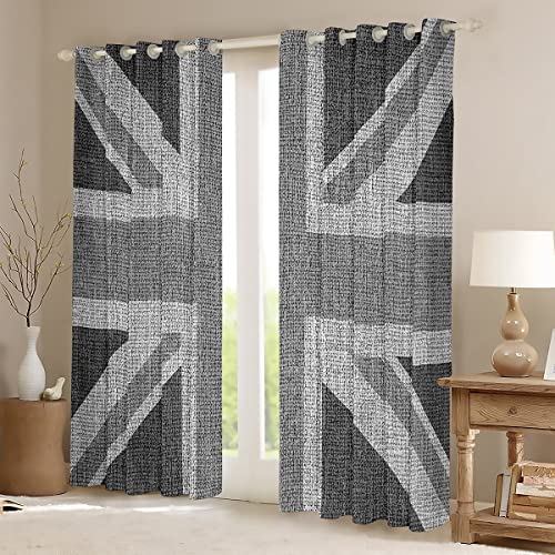 Loussiesd United Kingdom Flag Curtain Union Jack Window Drapes Grey UK Flag Window Curtains for Bedroom Living Room For Kids Adults Geometric Window Treatments,W52*L90 - Image 2