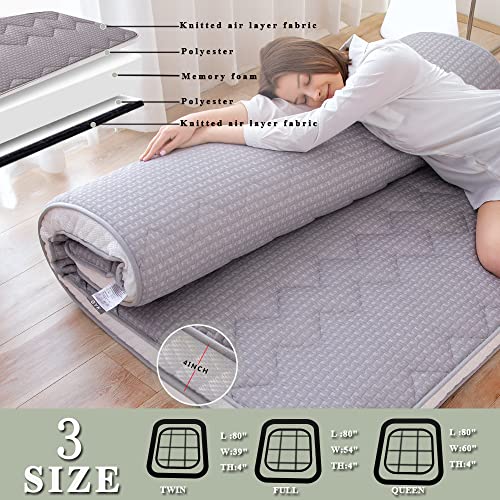 Gyk Thicken Memory Foam Mattress Topper,Foldable Camping Road Trip Japanese Floor Futon,Tatami Mat Sleeping Pad,Knitted Air Layer Cotton Fabric,Four-Sided Has Breathable Mesh,Cool Sleep #TOP3