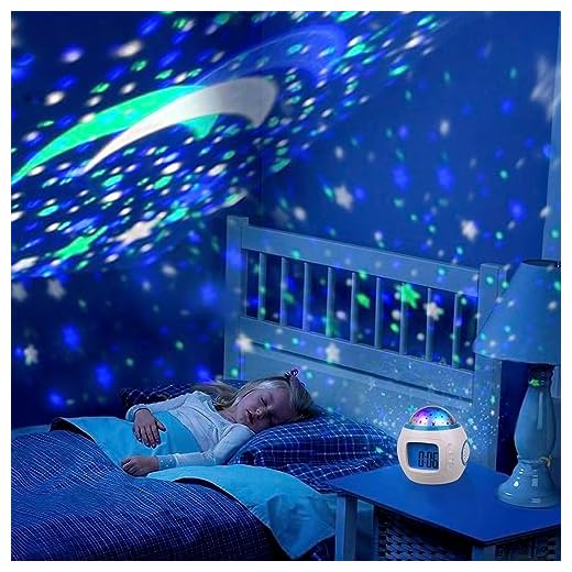 Kids Alarm Clock, Moon Stars Projector Alarm Clock, 7 Color Changing Temperature Detect Alarm Clock for Toddler, Children Boys Girls Students to Wake up at Bedroom, Bedside, Batteries Operated