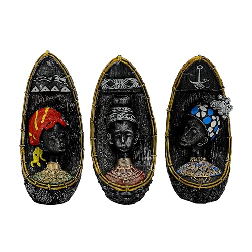 Image of Vibrant Beautiful Finish Uniquely Hand Crafted Home Decor African Tribal Women Art Piece (African Face Lady Set of 3)