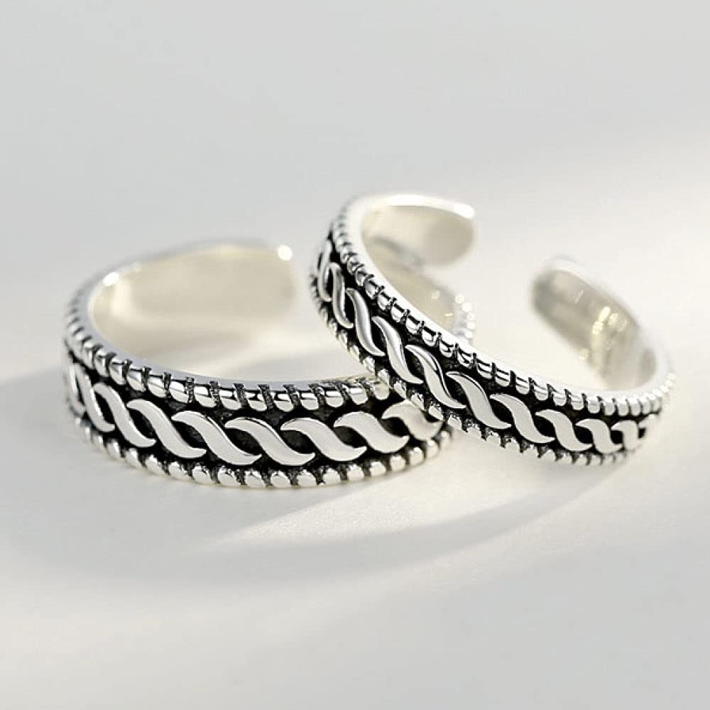 Paar breiter Daumenring - Vintage -Gravur -Hanf Seilstapelbar offener Fingerring, verzweifelter fest Verstellbarer Ring, Geschenke für Frauen