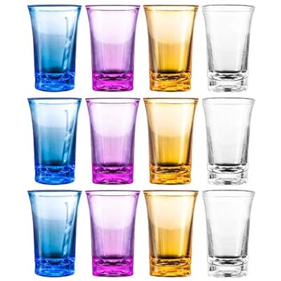 Macepason 12 Pieces Acrylic Shot Glasses Set - 4 Colors, 1.2 Ounce Capacity for Tequila, Shooter, Cocktail, Spirits and Liquors