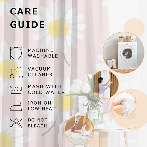 Daisy Decor Nursery - Daisy Curtains for Bedroom Living Room - Cute Floral Botanical Blackout Curtains, Flower Pink Eyelet Curtains & Drapes, 66 x 54 Inch (Width x Drop) 2 Panels - Image 6